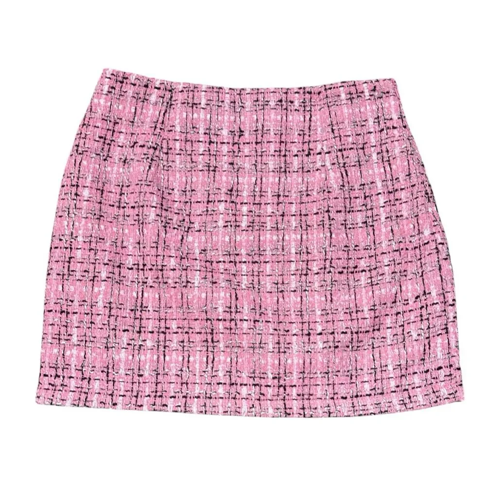 iii Mini Skirt Women’s Small Pink Tweed Plaid Wool Blend Lined NWT